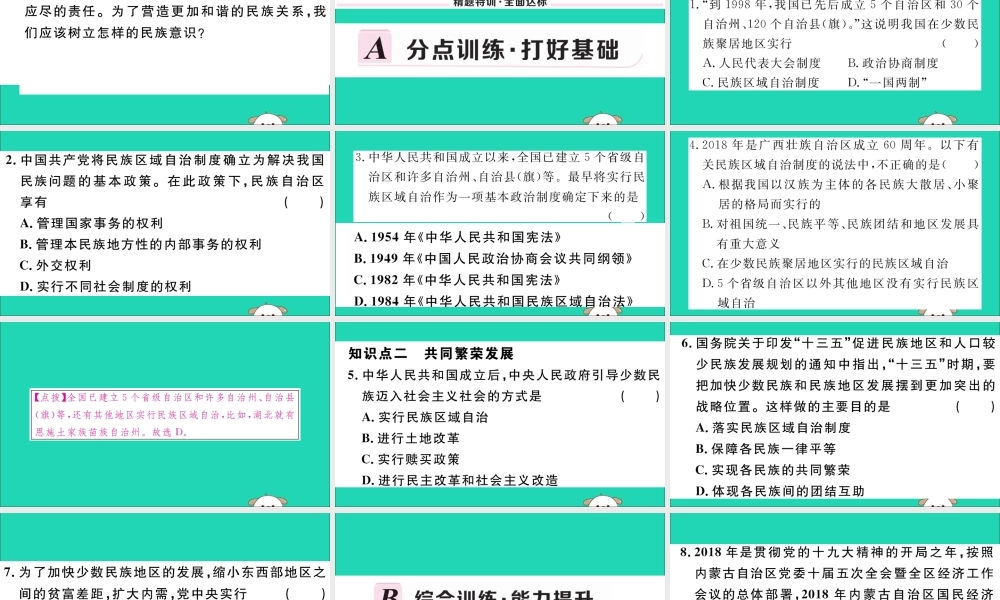 八年级历史下册 第四单元 民族团结与祖国统一 第12课 民族大团结习题课件 新人教版 课件