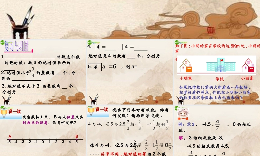 七年级数学上册(绝对值与相反数)课件 苏科版 课件