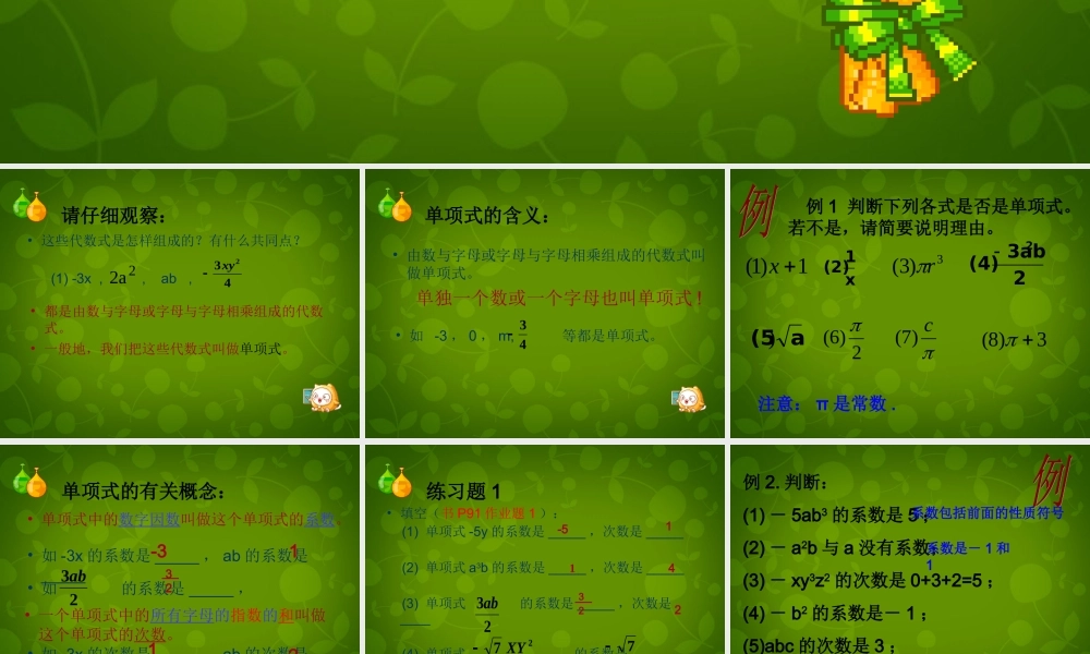 中学七年级数学上册(4.4 整式)课件 浙教版 课件