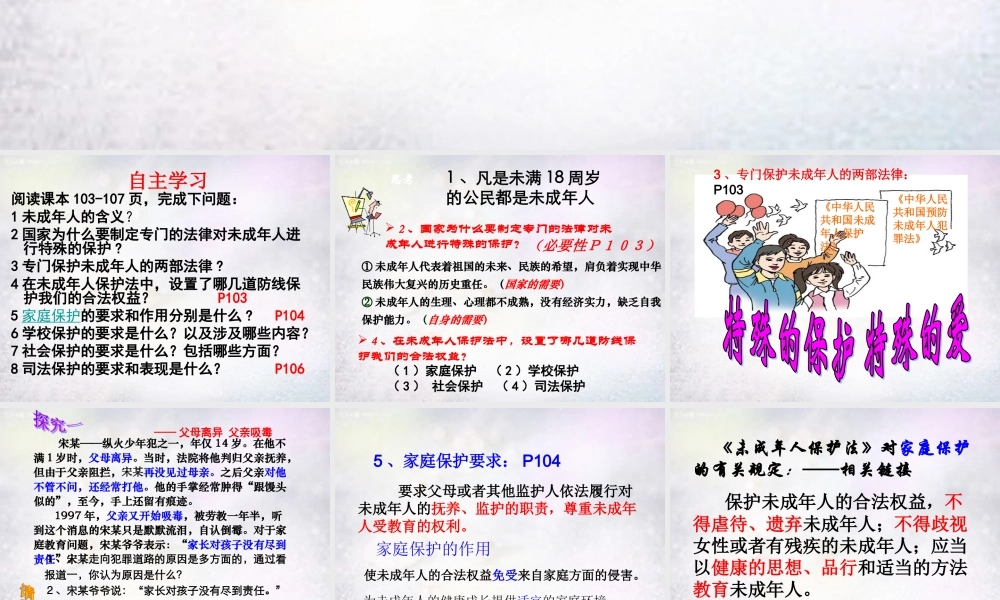 中学七年级政治下册 第八课 第1框 特殊的保护特殊的爱课件 新人教版 课件