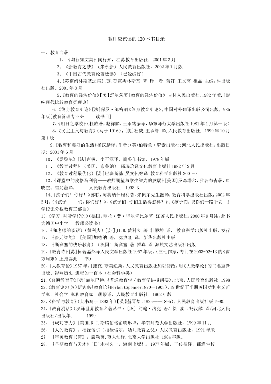 教师应该读的120本书(目录)_第1页
