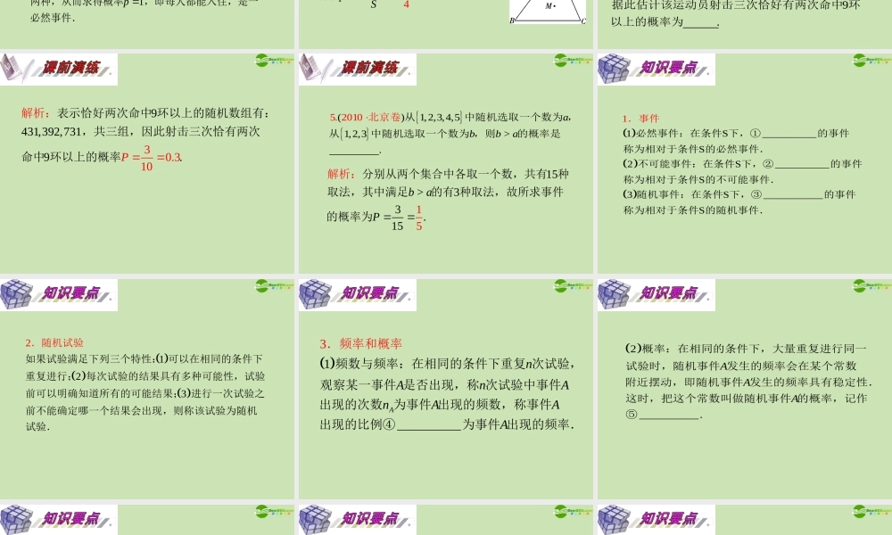 安徽省高三数学复习 第12单元第68讲 随机事件与古典概型课件 理 课件