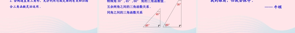 九年级数学下册 第一章直角三角形的边角关系 230° 45° 60°角的三角函数值课件 北师大版 课件