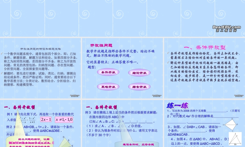 中考数学开放问题研究复习课件