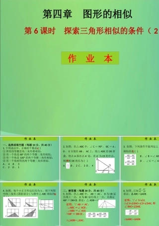 九年级数学上册 第4章 图形的相似 第6课时 探索三角形相似的条件(2)(课后作业)习题课件 (新版)北师大版 课件