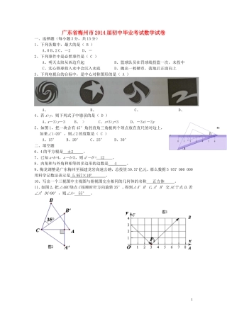 广东省梅州市2014年中考数学真题试题（含答案）