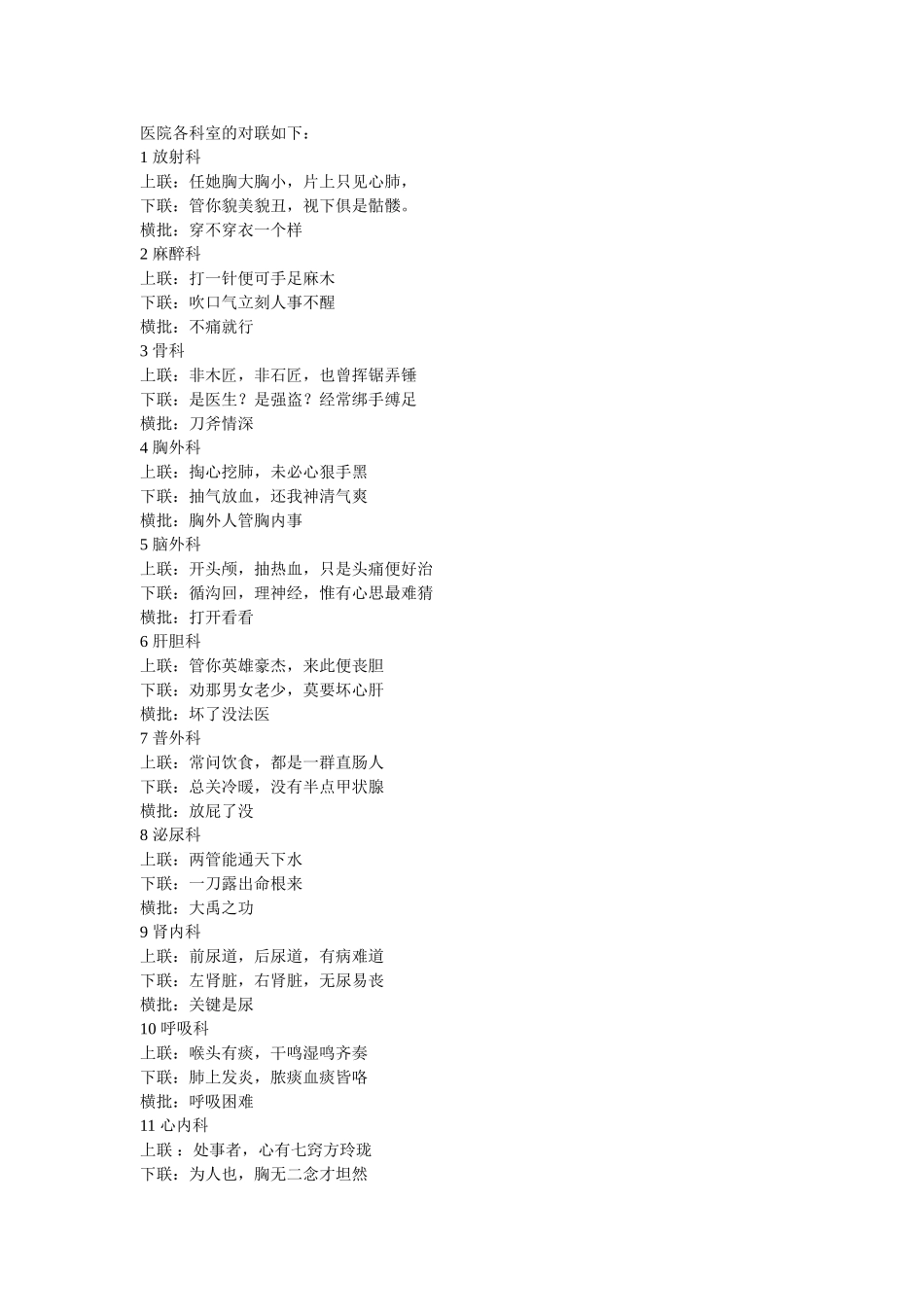 医院各科室的对联如下_第1页