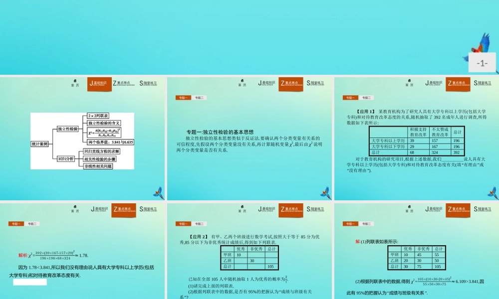 数学 第三章 统计案例本章整合课件 新人教B版选修2 3 课件