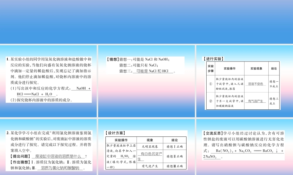 中考化学毕业总复习 第2编 重点专题突破篇 专题突破6 探究题(初高衔接型)课件