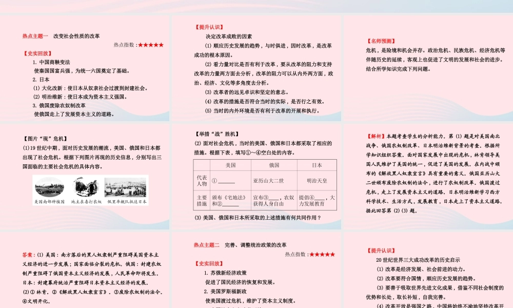 中考历史 专题七 中外历史上的重要改革复习课件 北师大版 课件