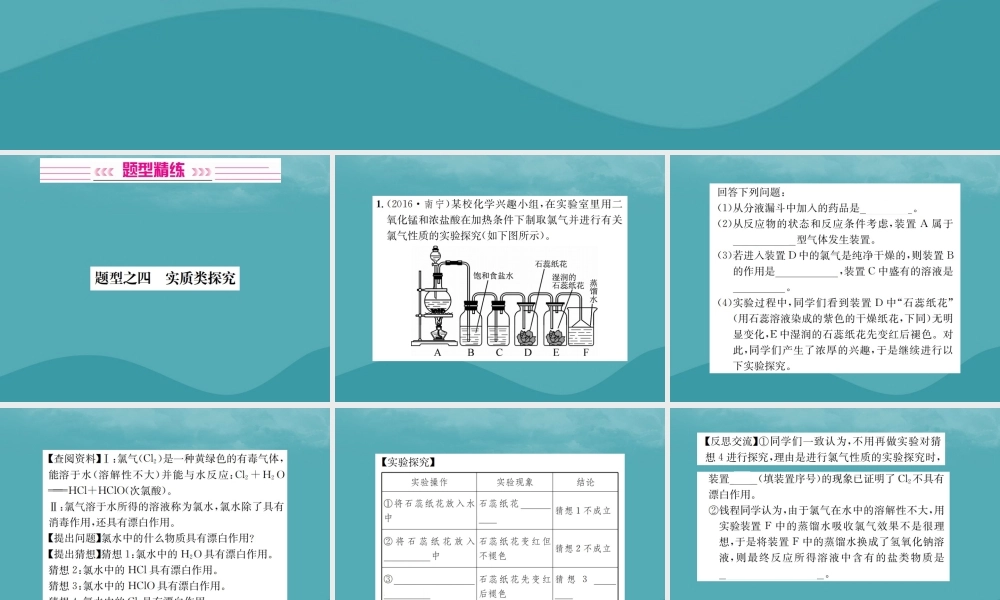 广西中考化学 中考6大题型轻松搞定 题型复习(四)实验探究题之4 实质性探究课件
