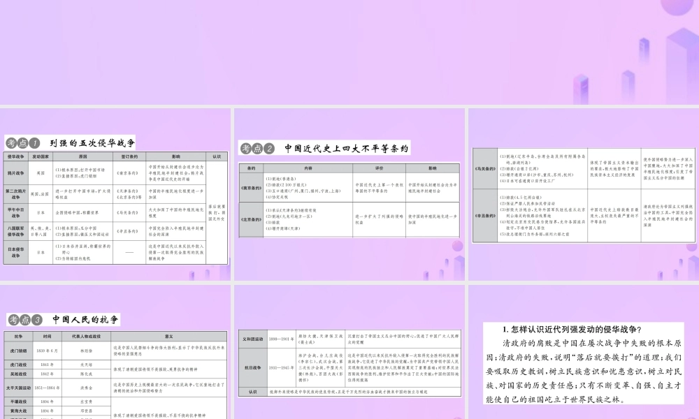 中考历史总复习 专题复习(一)列强侵略 人民抗争课件 新人教版 课件