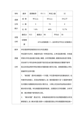 胡石玉成绩分析表