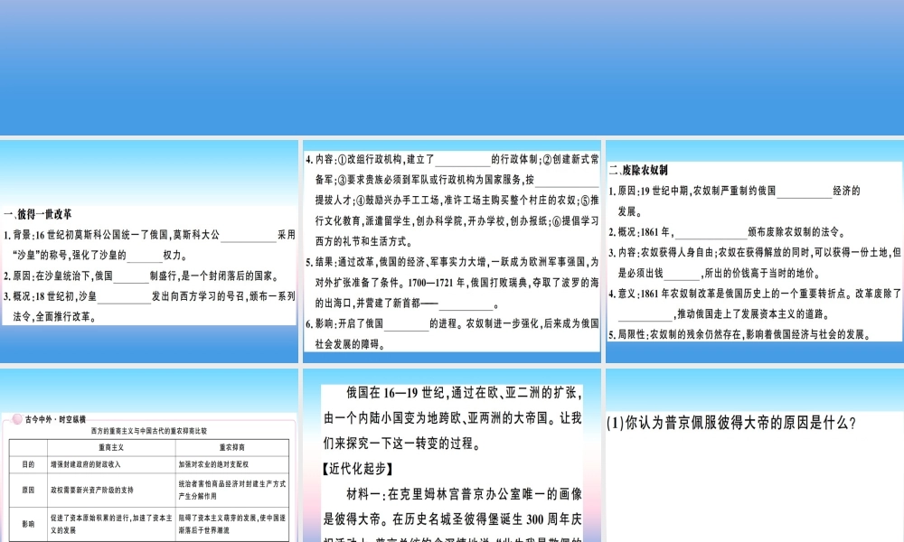 九年级历史下册 第一单元 殖民地人民的反抗与资本主义制度的扩展 第2课 俄国的改革习题课件 新人教版 课件