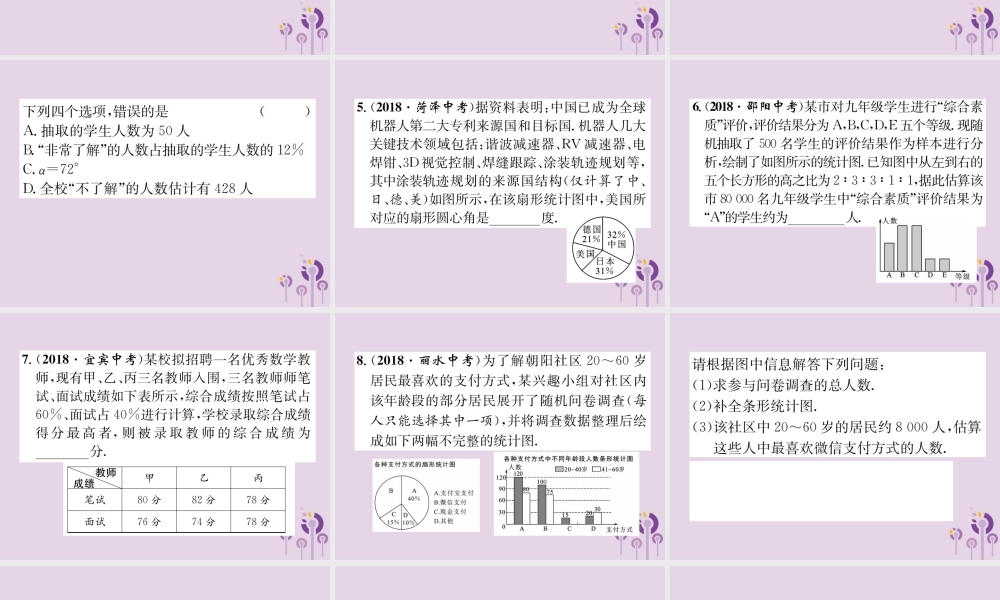 中考数学总复习 第一部分 教材知识梳理 第8章 统计与概率 第1节 数据的收集、整理与描述(精练)课件