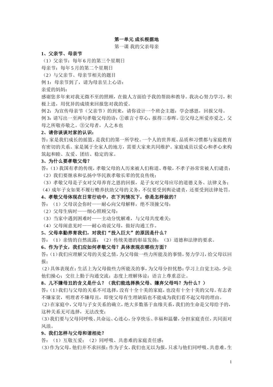 初二思想品德上册(人民版)知识点_第1页