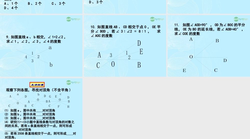 广西桂林市七年级数学(相交线)课件  人教新课标版 课件