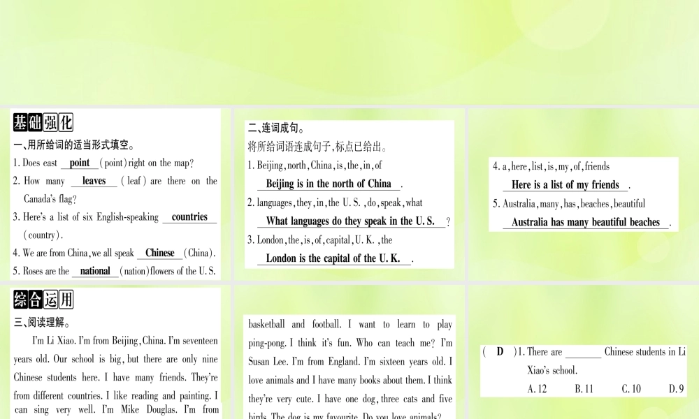 七年级英语上册 Unit 8 Countries around the World Review课件 (新版)冀教版 课件