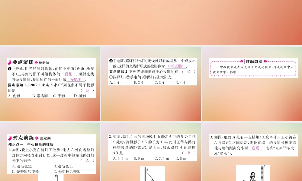 九年级数学上册 第5章 投影与视图 51 投影(1)作业课件 (新版)北师大版 课件