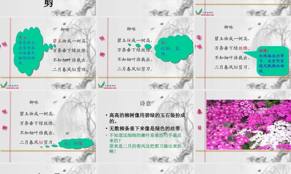 人教新课标三年级语文下册《古诗两首—咏柳春日》PPT课件