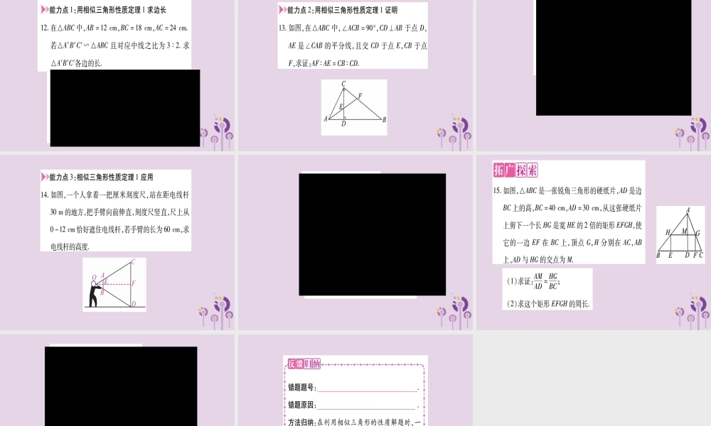 九年级数学上册 第22章 相似形 223 相似三角形的性质 第1课时 相似三角形的性质定理1作业课件 (新版)沪科版 课件