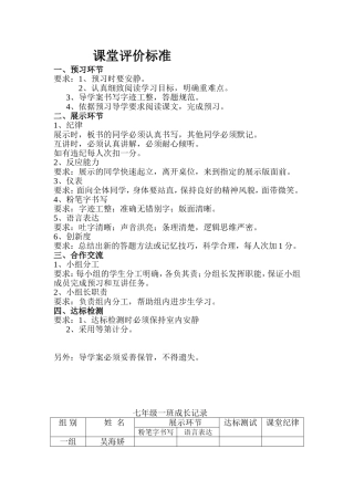 课堂评价标准