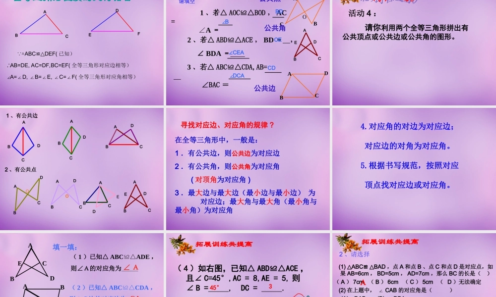 八年级数学上册 1.4 全等三角形课件 (新版)浙教版 课件