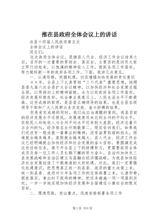 推在县政府全体会议上的讲话