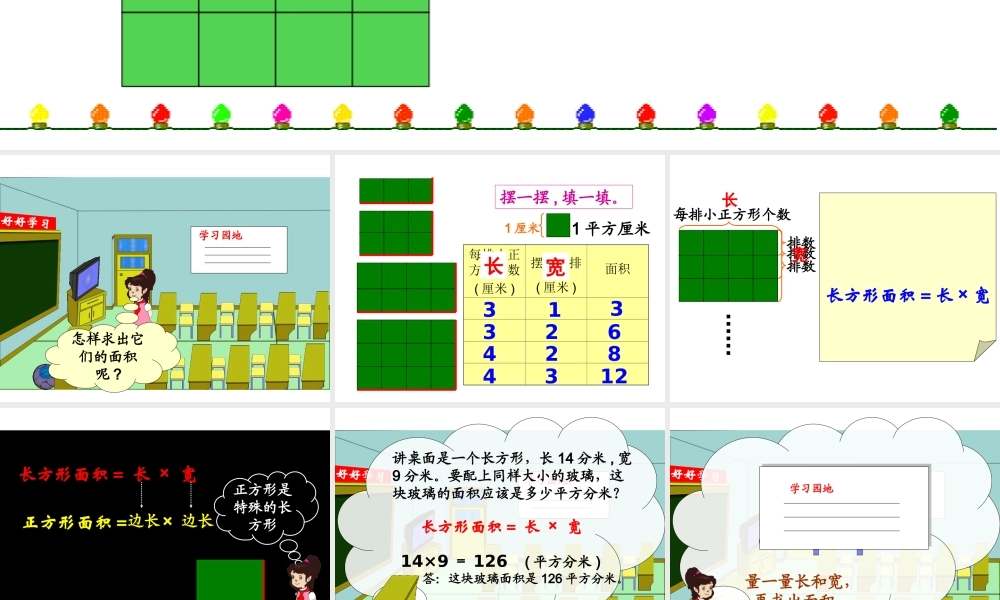 人教2011版小学数学三年级长方形和正方形面积计算-(2)