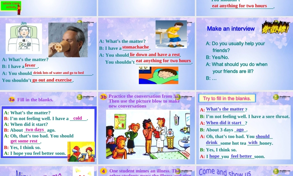 八年级英语上册(Unit 2 What's the matter Revision Section A2)课件 人教新目标版 课件