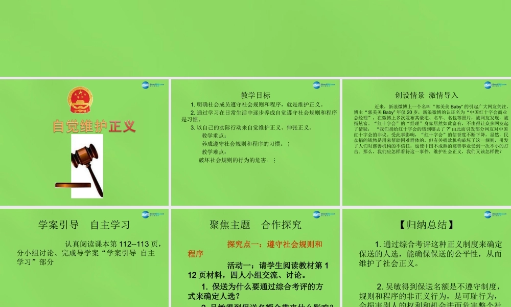 八年级政治下册 第十课 第二框 自觉维护正义课件1 新人教版 课件