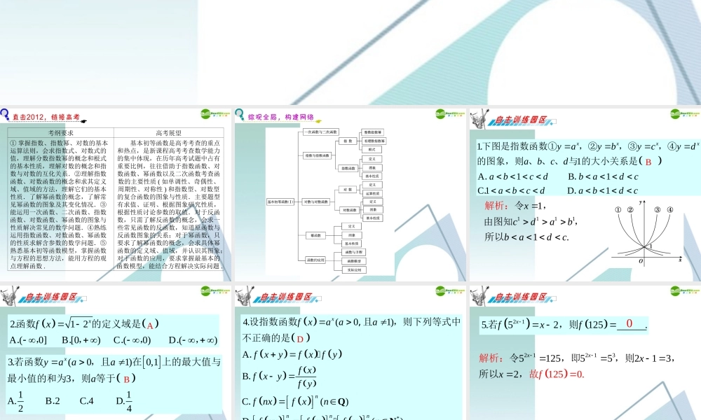 广东省高三数学 第3章第1节指数与指数函数复习课件 理 课件