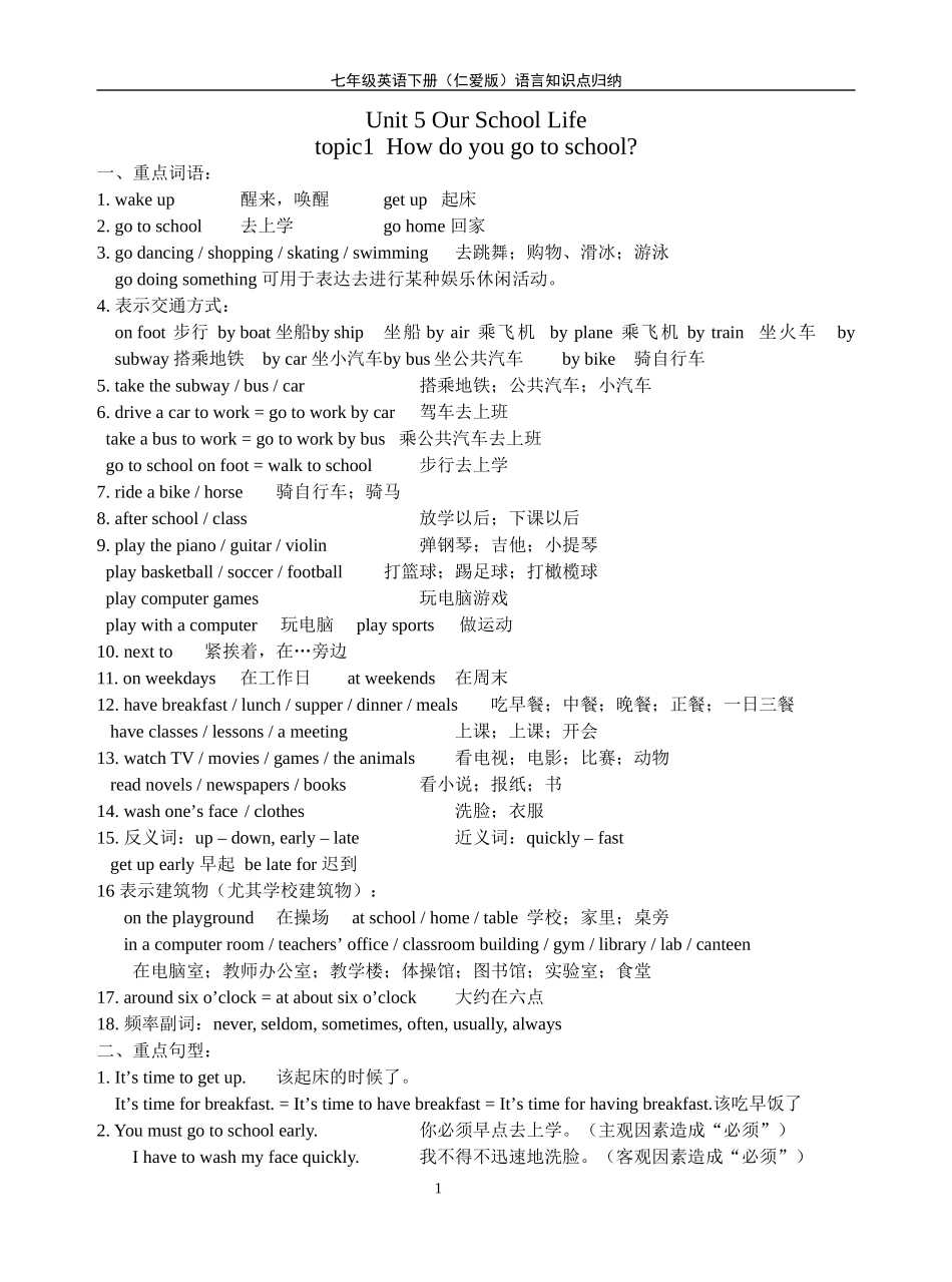 仁爱英语七年级下知识点语言点汇_第1页