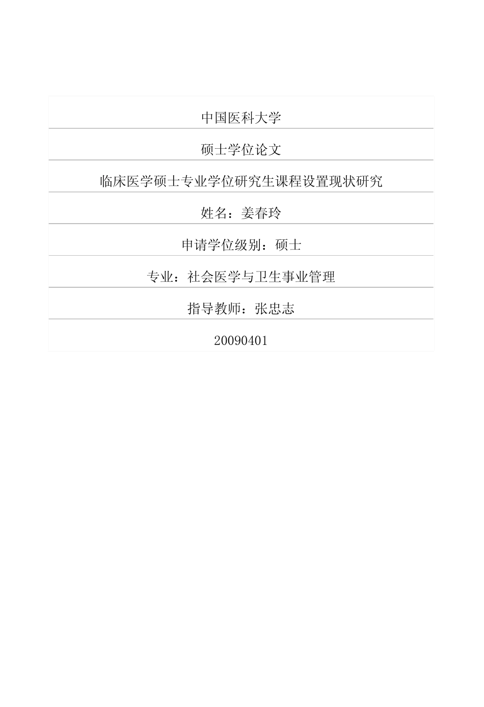 【硕士论文】临床医学硕士专业学位研究生课程设置现状研究_第1页