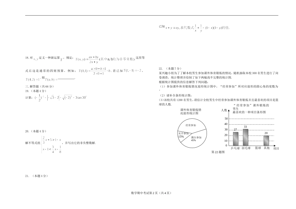 2014-2015学年度下学期初三期中考试数学试卷_第2页