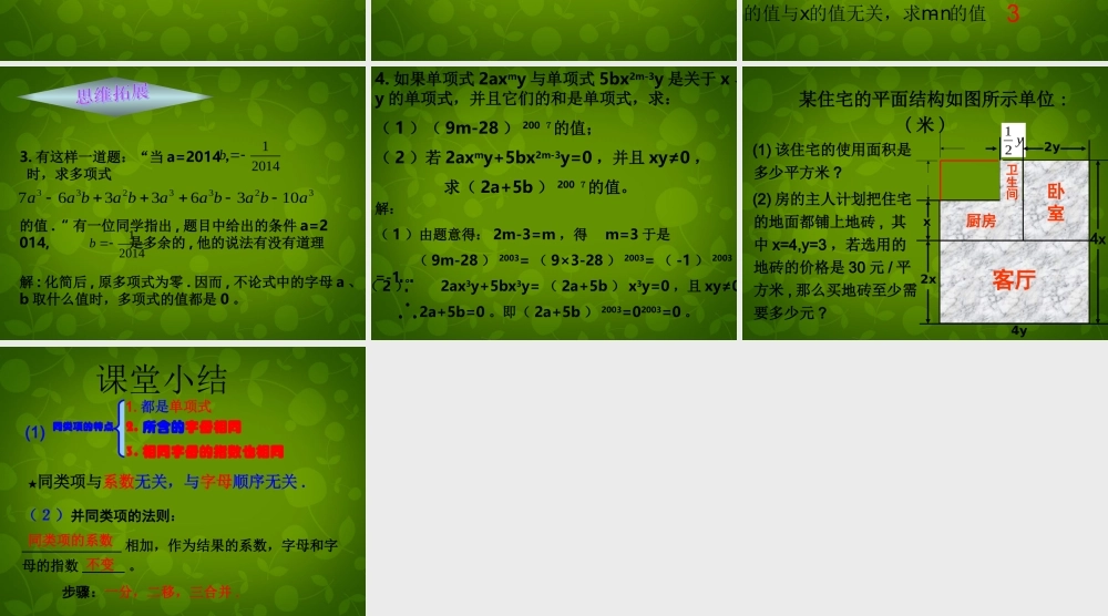 中学七年级数学上册 4.5 合并同类项课件 (新版)浙教版 课件