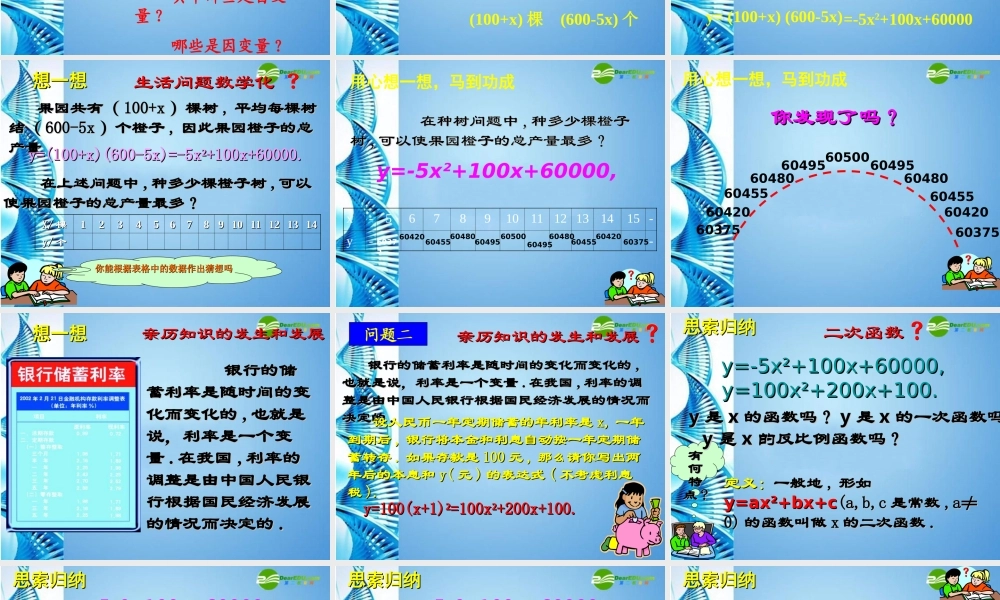 九年级数学下册 21二次函数所描述的关系复习课件 北师大版 课件