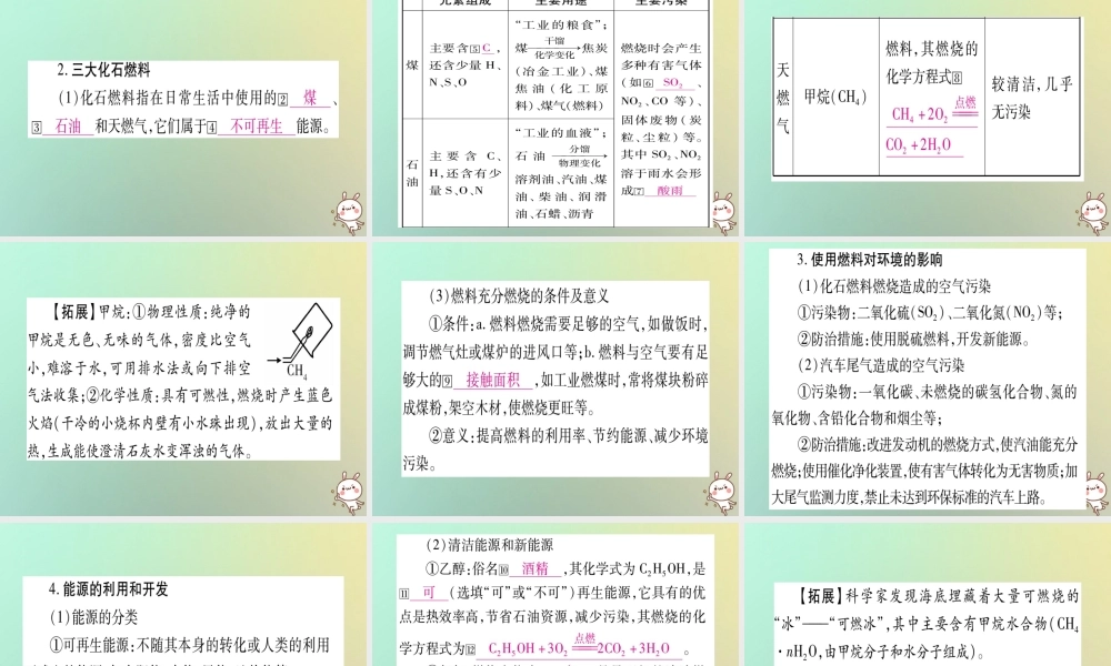 中考化学准点备考复习 第一部分 教材系统复习 第7讲 燃料及其利用课件 新人教版 课件