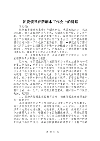 团委领导在防溺水工作会上的讲话