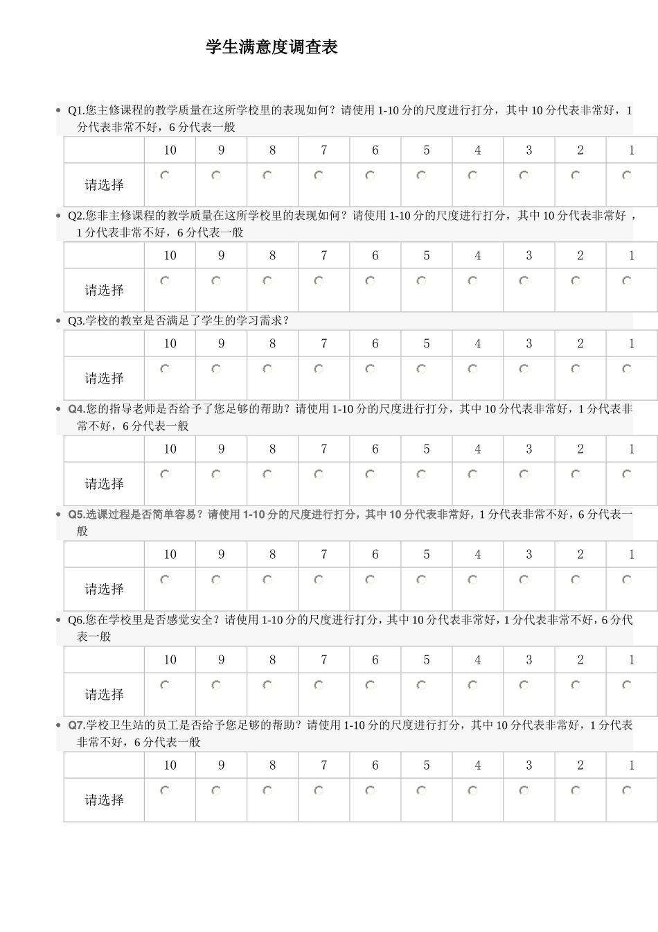 学生满意度调查表 (2)_第1页