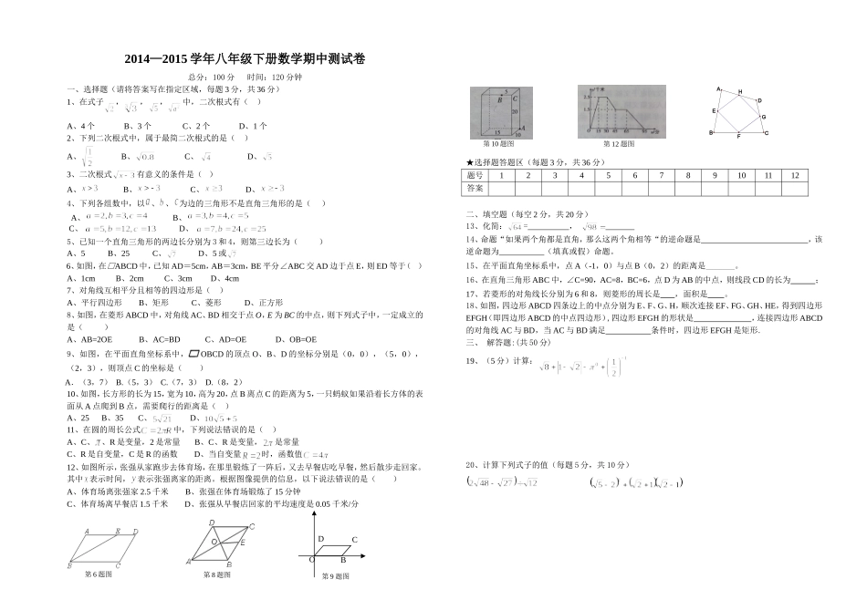 2015八年级下数学期中测试卷_第1页
