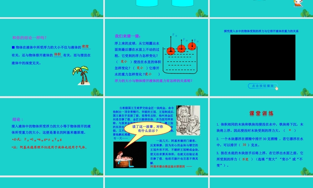 八年级物理全册 第九章 第二节 阿基米德原理课件 八年级物理全册 第九章 第二节 阿基米德原理课件+素材 (新版)沪科版 八年级物理全册 第九章 第二节 阿基米德原理课件+素材 (新版)沪科版