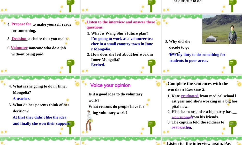 北师版英语必修1U1 Life Styles--Lesson 3 A Volunteer Teacherppt 课件