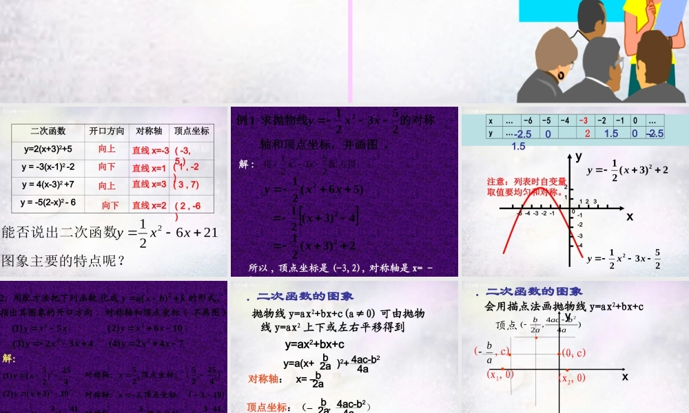 九年级数学下册 52 二次函数 YAX2BXC的图象和性质课件 (新版)苏科版 课件
