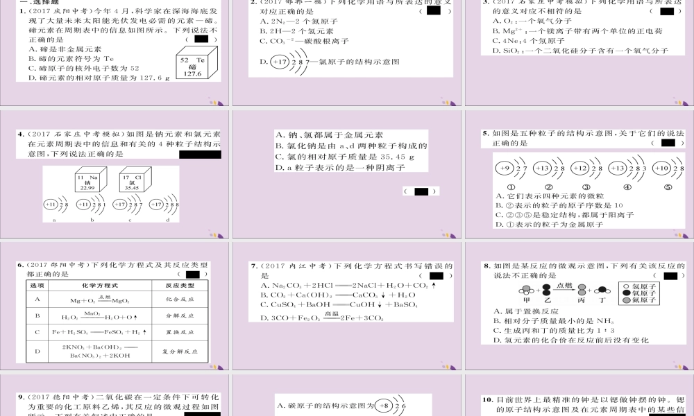 中考化学复习 第二编 重点题型突破篇 专题1 化学用语(精练)课件