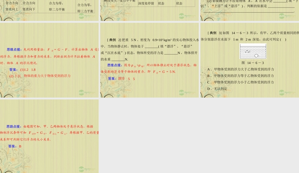 九年级物理上册 第十四章 压强和浮力 六(浮力的应用)第1课时 物体的浮沉条件课件 人教新课标版 课件