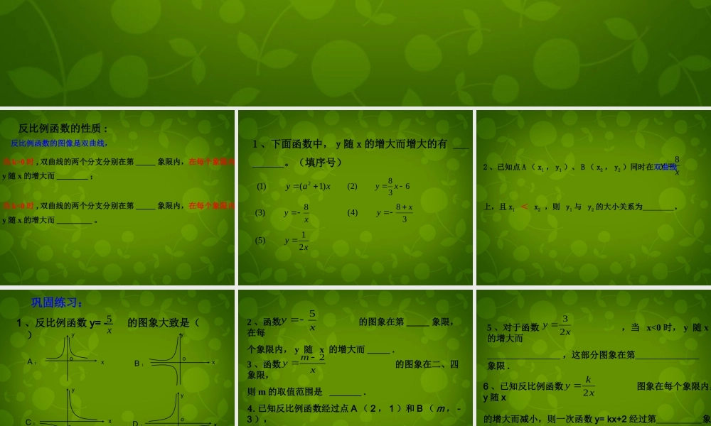 八年级数学下册 11.2 反比例性质的图像与性质课件4 (新版)苏科版 课件