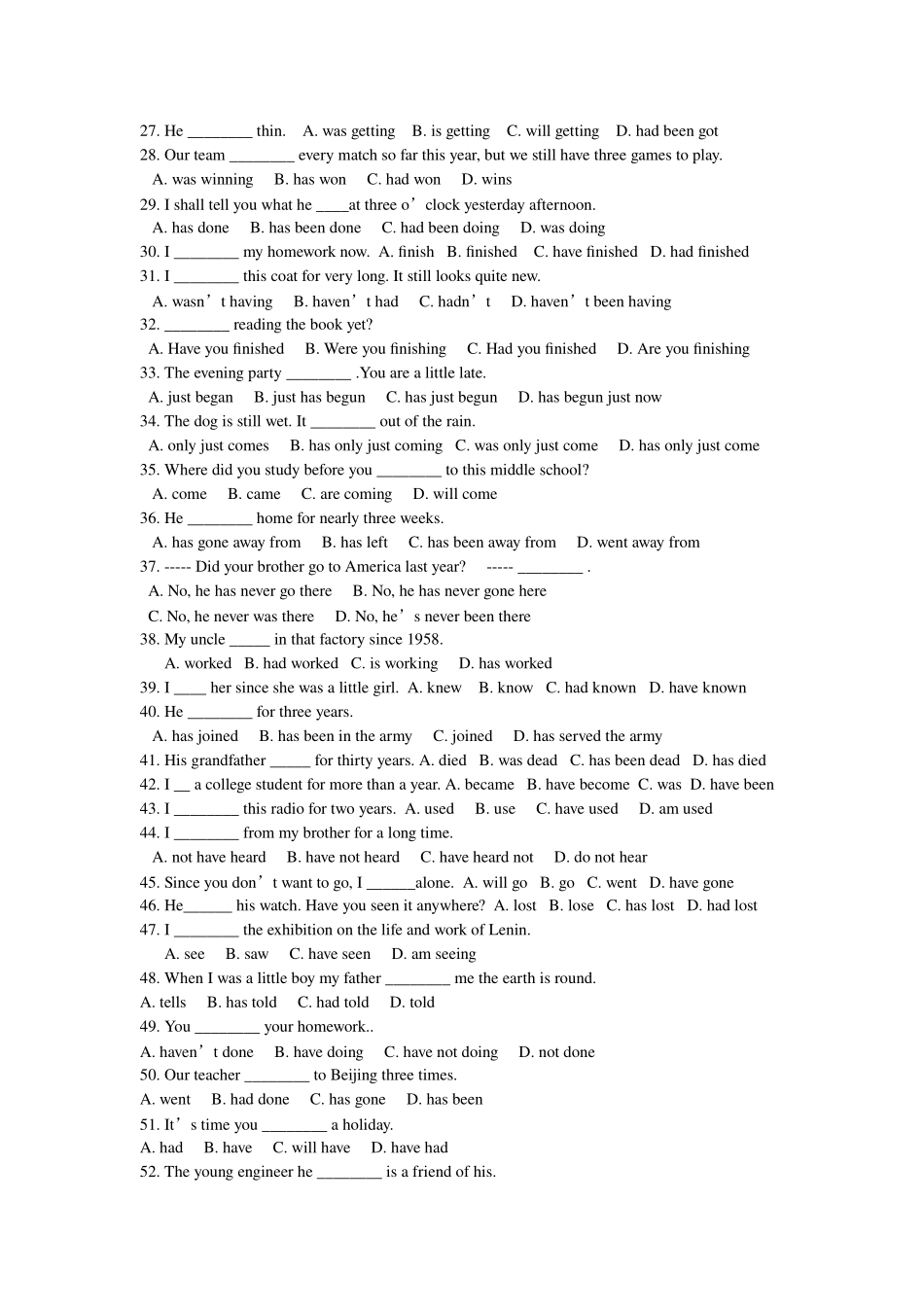 初中英语动词时态语态练习题(附答案)[1]_第2页