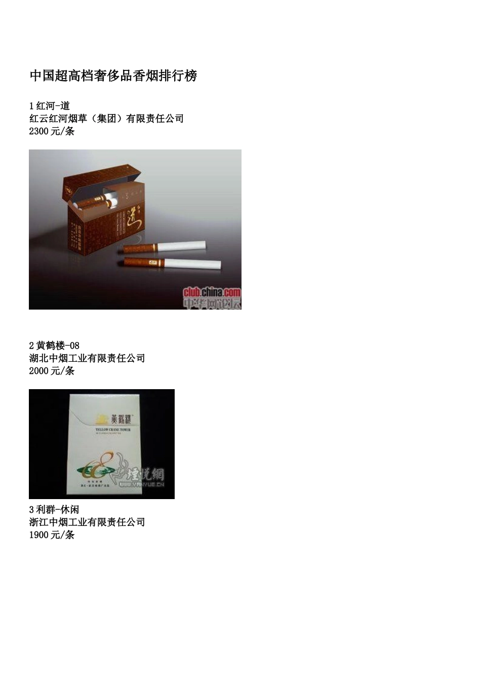 中国超高档奢侈品香烟排行榜_第1页