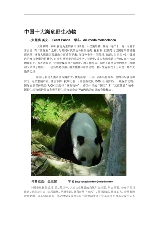 中国十大濒危野生动物